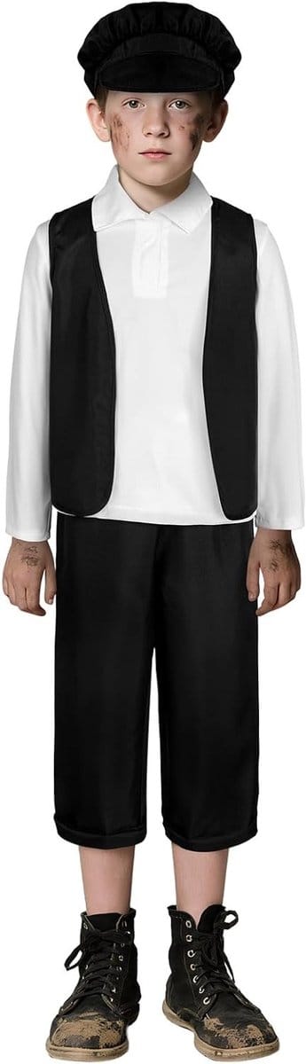 Victoriaanse Jongens Kostuum voor Kinderen - 4-delige Set met Vest, Hoed, Broek en Shirt voor School, Spelletjes en Feestjes