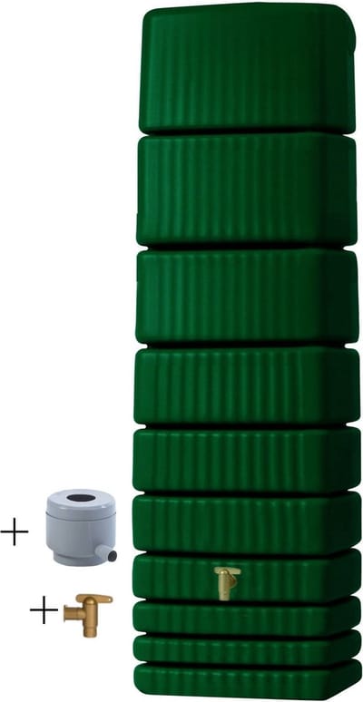 Graf regenton Slim 650 L groen-met kraantje-met vulautomaat voor ronde regenpijp