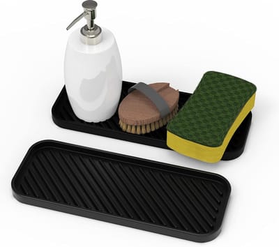 Siliconen Spoelbak Organizer voor Keuken en Badkamer - Afdruipmat voor Sponzen en Afwasmiddelen (2 x Zwart)