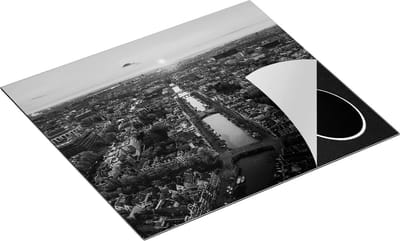 Chefcare Inductie Beschermer Bovenaanzicht Amsterdam met Zonsondergang - Zwart Wit - 60x50 cm - Afdekplaat Inductie - Kookplaat Beschermer - Inductie Mat