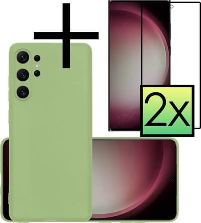 Hoesje - Met 2x Screenprotector - Geschikt voor Samsung Galaxy S23 Ultra - Sterk & Shockproof - Back Cover - Siliconen Case - Telefoon Hoes - Groen