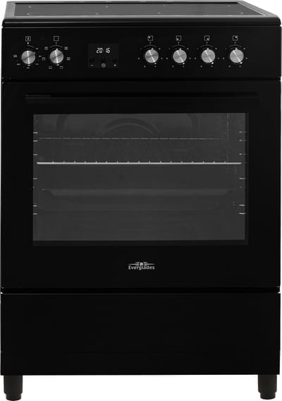 Everglades EVCK6135 - Keramisch Fornuis - Mat Zwart - 60CM - Hoogte 89 - 92CM - Digitale Timer - 56 Liter - 6 Ovenstanden - Side Wire Rack - Hoogte 89 - 92CM - Telescopische Metalen Poten - 5 Jaar Garantie