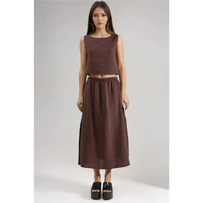 Crop Blouse en Rok met Sleuvendetails Muslin Tweedelige Set