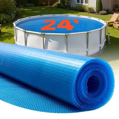 VEVOR Zonnedecking voor Zwembad, 7,32m Ronde Zwembadbelletjesdekking, 16 Mil Zonnedecking met Belletjes & Pe-Materiaal, Dagelijkse Warmteopname, Nachtelijke Warmtebehoud, Warmtebehoudende Zonnedeclingen, Blauw