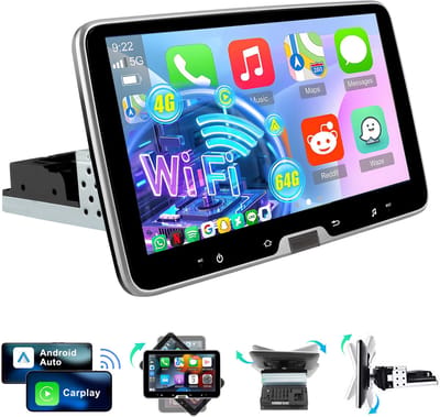 Cestovet 1DIN Autoradio - 360° draaibaar scherm - Android 15 - 4+64G - Draadloos Carplay & Andriod Auto - Bluetooth - GPS-navigatiesystem - Wifi Bluetooth
