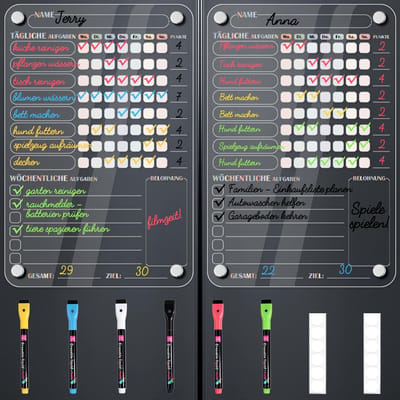 Dailygoods - BIROYAL Taakplanner voor kinderen, 2-delige set, met 6 pennen, 20 x 30 cm, magnetische weekplanner, afwasbaar, takenbord, kinderen, beloningsbord voor meisjes en jongens vanaf 6 jaar, dagschema