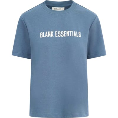 Blank Essentials Oversized boyfriend-T-shirt met logo voor dames (Orion Blauw)