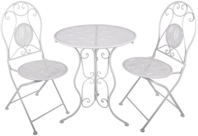 Clayre & Eef Bistroset Bistrotafel Bistrostoel 3-delig Ø 60x70 / 50x40x93 cm Wit Metaal