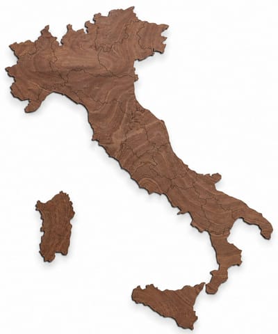 Houten wanddecoratie - Wooden wall decoration | Landkaart Italië 41 x 48cm Country map Italy | Donker hout - Dark wood | Muurdecoratie - Wall art - Wandfiguur Italia - Echt Hout - Real Wood