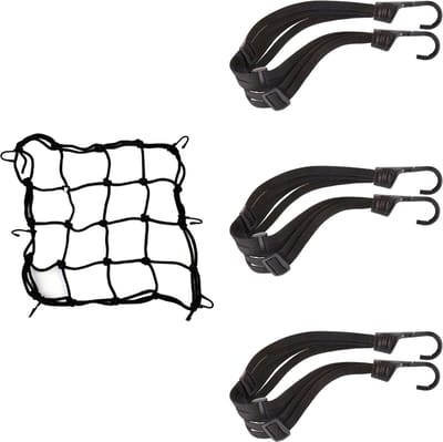 Somstyle 4-Delige Snelbinder Fiets Set - Universeel - Bagagebinder met Haak - Spin - Bagagenet - Zwart