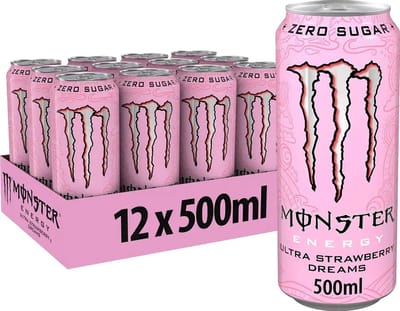Monster Energy Ultra Strawberry Dreams Energiedrank - 12 x 500 ml blikjes - Zero Sugar