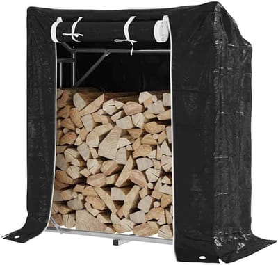Houtrek met Regenhoes - Haardhout Opslag - Haardhout Opslaan - Verhoogd Ontwerp - 1005x405x1105 cm - Zwart