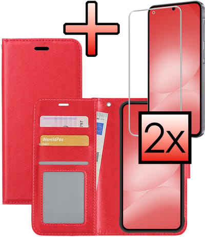 Hoesje - Met 2x Screenprotector - Geschikt voor Samsung Galaxy A56 - Luxe Pasjeshouder - Bookcase Portemonee - Flip Case - Kunstleer Book Case - Flipcase Hoes - Book Cover - Walletcase - Portemonneehoes - Rood