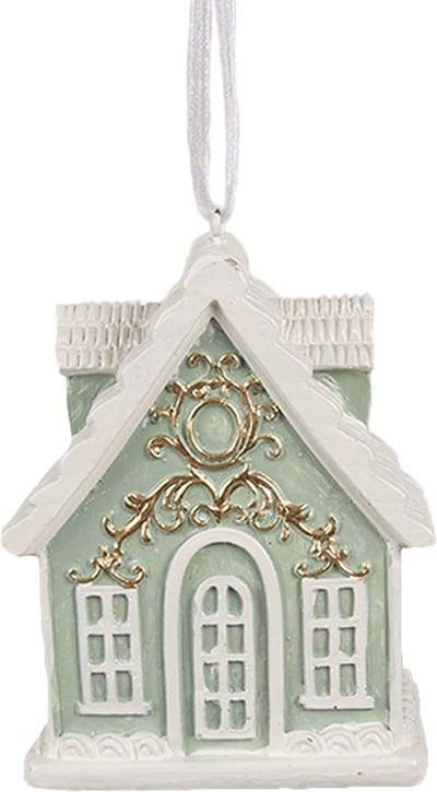 Clayre & Eef Kersthanger Gingerbread house 6x4x8 cm Groen Polyresin