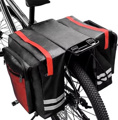 Fietstassen, elektrische fietstassen 30L waterdichte fietstas, dubbele achterdrager met reflecterende streep, voor woon-werkverkeer, reizen en picknick (rood)