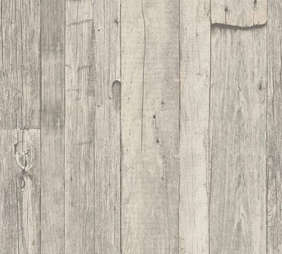 Hout behang Profhome 959311-GU vliesbehang glad in landhuis stijl mat grijs wit beige 5,33 m2
