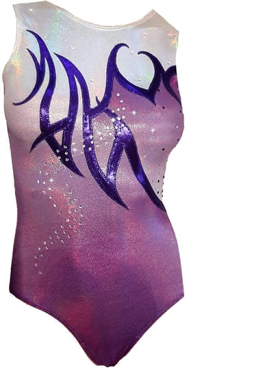 Fairysports Turnpakje Indigo Purple maat 146-152 meisjes gympakje paars wit zilver met zilveren steentjes