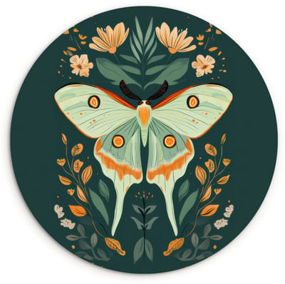 WallCircle® Wandcirkel 120x120 cm - Muurcirkel Sierlijk - Vlinder - Groen - Bladeren - Muurdecoratie woonkamer - Wanddecoratie slaapkamer - Kamer decoratie accessoires - Ronde schilderijen XXL