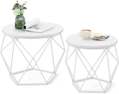 VASAGLE - Salontafel - Bijzettafel - Ronde - Set van 2 - Moderne Bijzettafels - Afneembaar Tafelblad