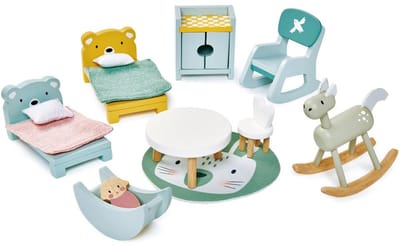 Tender Leaf Poppenmeubels: KINDERKAMER 27x26,5x9,5cm, in hout, in doos 26,7x9,7x21,2cm, 3+