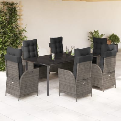 vidaXL - 7-delige - Tuinset - met - kussens - poly - rattan - grijs