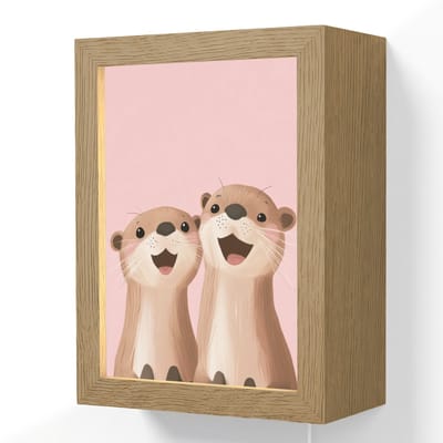 Wandlamp 15x20 cm - Oplaadbaar - Otters - Glimlach - Bruin - Wandlampen binnen woonkamer - Slaapkamer lamp met kabel - Decoratieve nachtlamp - Vloerlamp snoer
