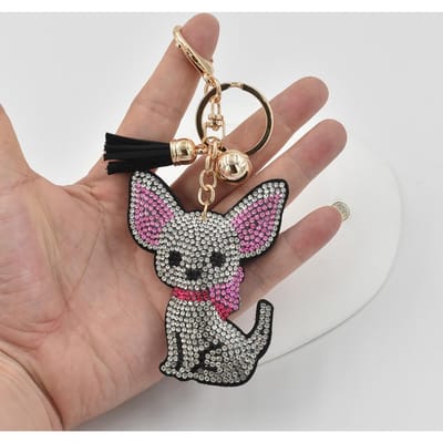 YLWHJJ Gloednieuwe Sleutelhanger voor Vrouwen Schattige Kleurrijke Hond Cartoon Dieren Strass Tas Hanger Kwastje Sleutelhanger Mode Sieraden gray