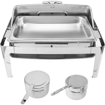 Réchaud de buffet en acier inoxydable 9 L avec couvercle en verre transparent Single Food Tray argenté