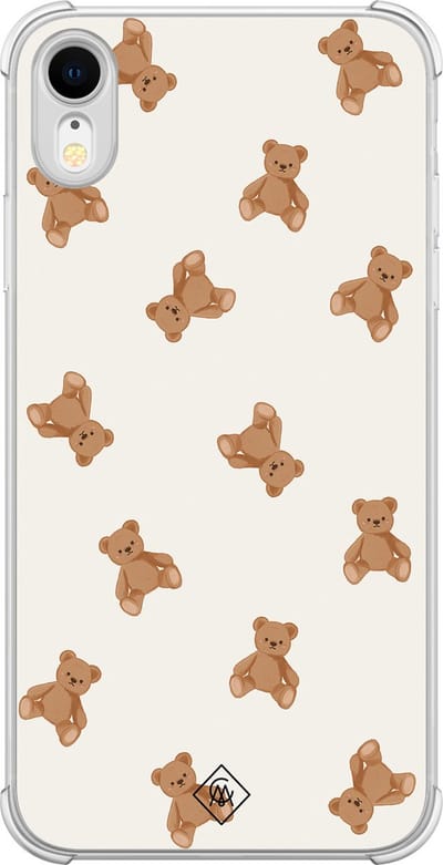 Casimoda® hoesje - Geschikt voor iPhone XR - Teddybeer - Shockproof case - Extra sterk - TPU/polycarbonaat - Bruin/beige, Transparant