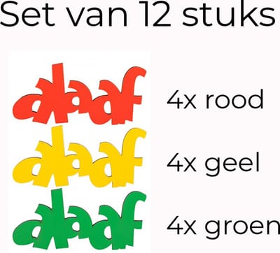 Design407.nl - Bordjes Alaaf set van 12 - Hout - Mini bordjes - 11 x 6 cm - Rood Geel Groen - Carnaval - Vastelaovend - Carnaval decoratie - Carnaval accessoires - Carnaval versiering - Limburg
