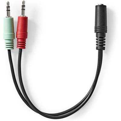 Nedis Stereo-Audiokabel - 3,5 mm Female - 2x 3,5 mm Male - Vernikkeld - 0.20 m - Rond - Zwart - Doos
