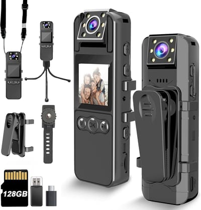 1080P Body Cam – 128GB – 180° Draaibare Lens – 6Uur Accu & Nachtzicht – Voor Beveiliging & Dagelijks Gebruik