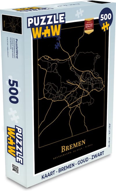 Puzzel Kaart - Bremen - Goud - Zwart - Legpuzzel - Puzzel 500 stukjes