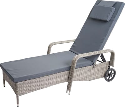 Carrara poly rotan ligstoel, tuinstoel, aluminium ~ grijs, donkergrijze kussens