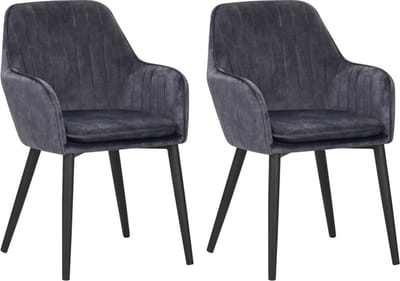 Colenis® - Melly Eetkamerstoel - Set Van 2 - Grijs - Fluweel - Velvet - Met armleuning