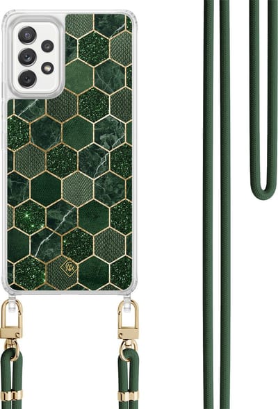 Casimoda® hoesje met koord - Geschikt voor Samsung A52(s) - Kubus Groen - Afneembaar koord - TPU/polycarbonaat - Groen