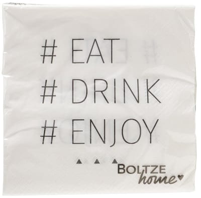 Boltze papieren servetten met tekst eat drink enjoy. 2 pakjes van 20 stuks. 17x17cm