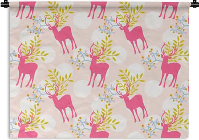 Wandkleed - Wanddoek - Hert - Roze - Patronen - 60x45 cm - Wandtapijt