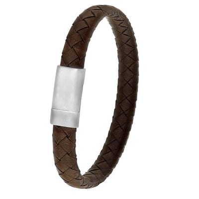 Lucardi Heren Armband gevlochten leer donker bruin - Leer - Armband - Vaderdag Cadeautje - 22 cm - Zwart