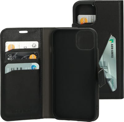 Mobiparts hoesje geschikt voor Apple iPhone 13 - Wallet/Boekhoesje - Eco Leer - Magneet Sluiting - Opberg vakken - Zwart