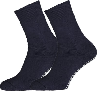 FALKE Homepads Noppen op de zool wol katoen huissokken heren blauw - maat 35-38