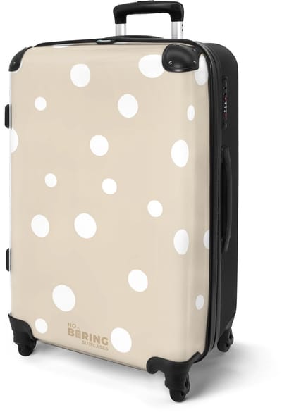 NoBoringSuitcases.com® - Koffer groot - Rolkoffer lichtgewicht - Beige met witte stippen - Reiskoffer met 4 wielen - Reis trolley - Grote valies XL - Bagagekoffer op wieltjes - 20 kg bagage - Ruimbagage middelgroot