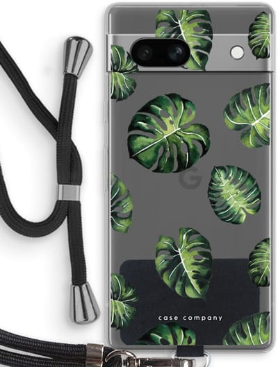 Case Company® - Hoesje met koord geschikt voor Google Pixel 7A hoesje met Koord - Tropische bladeren - Telefoonhoesje met Zwart Koord - Bescherming aan alle Kanten en Over de Schermrand