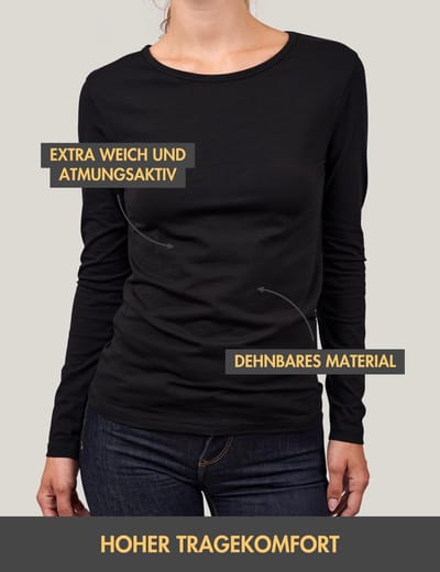 Treasure 2 stuks damesshirt met lange mouwen, katoenen basic shirt met lange mouwen, wit of zwart