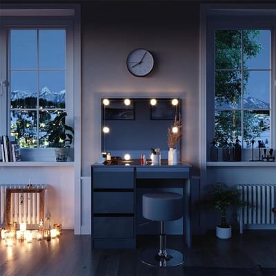 Kaptafel met Kruk - Make-up tafel Vanity set - Make-up aanbrengen - Verstelbare Kruk LED Spiegel - 90 cm Breed