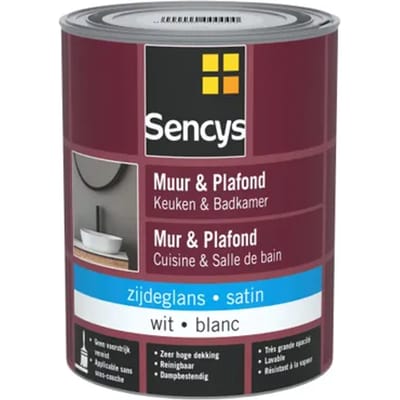 Sencys Muur- En Plafondverf Keuken & Badkamer Wit Satijn 1l