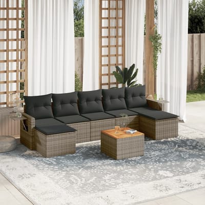 vidaXL - 8-delige - Loungeset - met - kussens - poly - rattan - grijs