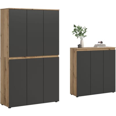 Moderne Universele Kast Antraciet-Eik - 22 Planken en Kleiderstang - 175x175x37 cm
