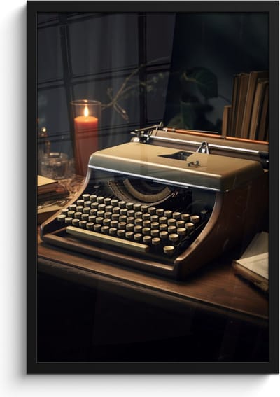Poster in lijst - Fotolijst 40x60 cm - Posters - Vintage - Typmachine - Kaars - Oud - Bureau - Posterlijst zwart - Decoratie - Wanddecoratie woonkamer - Muurdecoratie slaapkamer