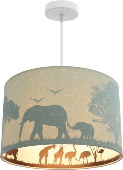 Olucia - SAFARI - Kinder Slaapkamer Hanglamp - Groen - Geschikt voor Tienerkamer/Babykamer/Kinderkamer - Vorm: Cilinder